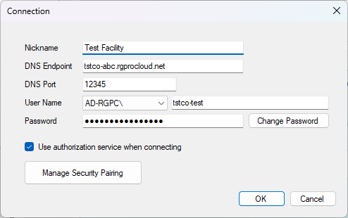 Connection settings dialog box