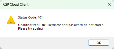 Unauthorized access error message.
