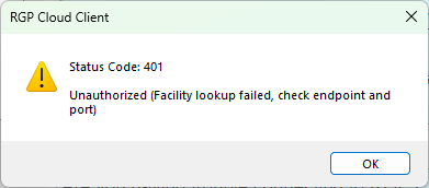 Error message: Unauthorized, Status Code 401