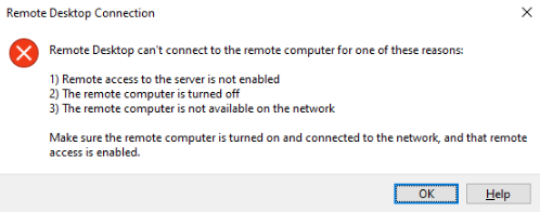 Remote Desktop Connection error message