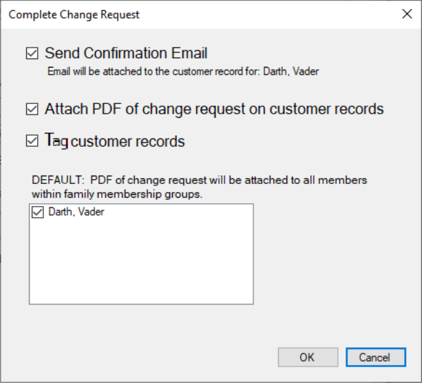 Change request options with checkboxes.
