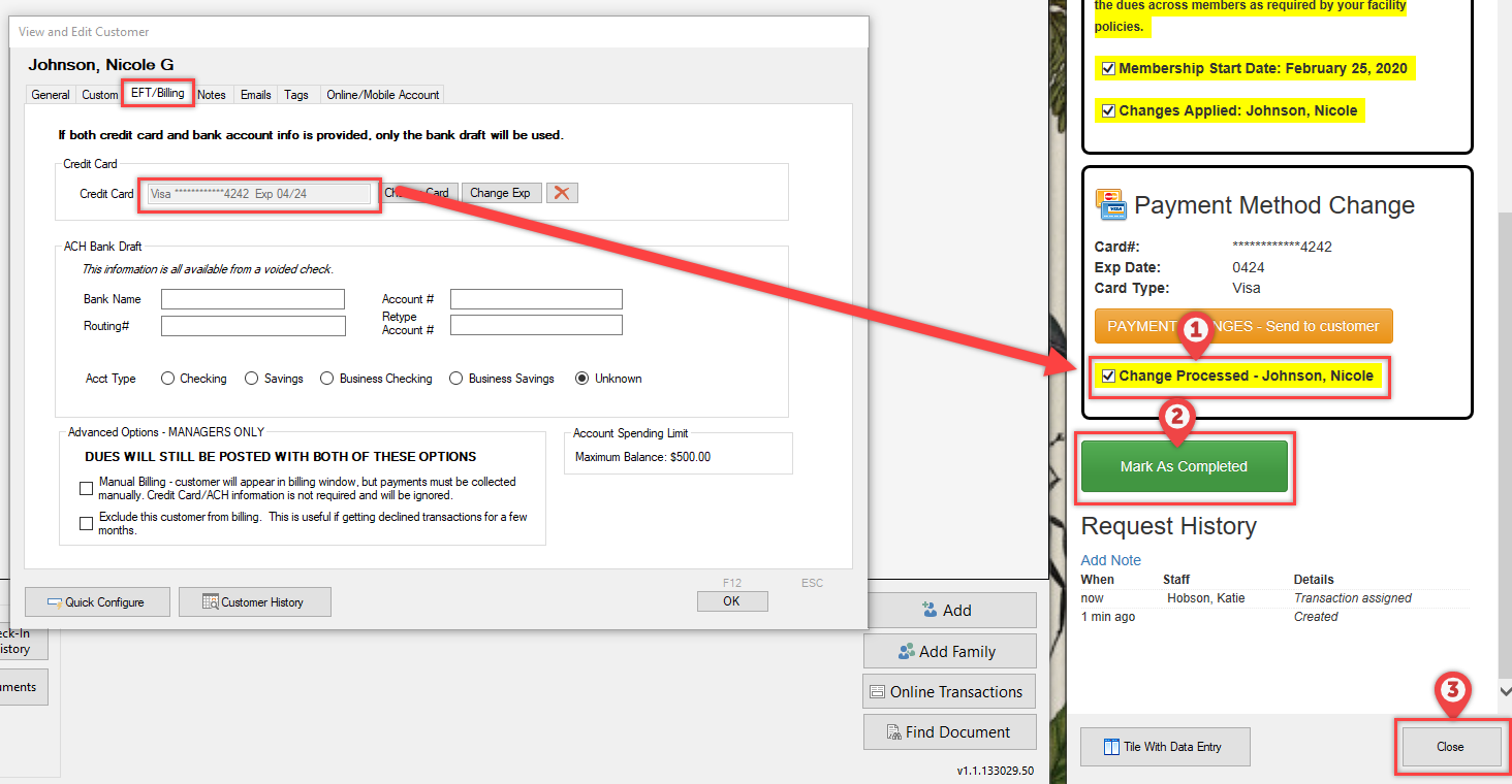 Payment method change confirmation screen.