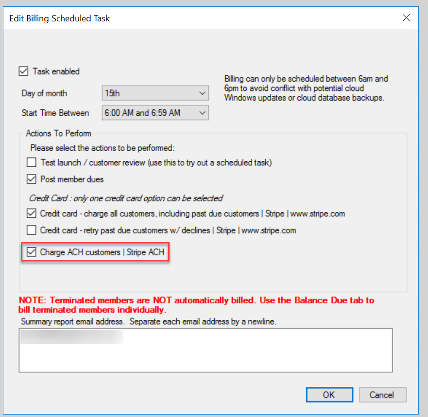Billing task settings window with options.