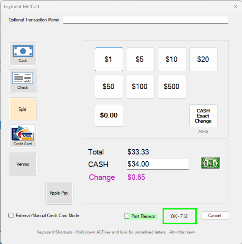 Payment method selection screen