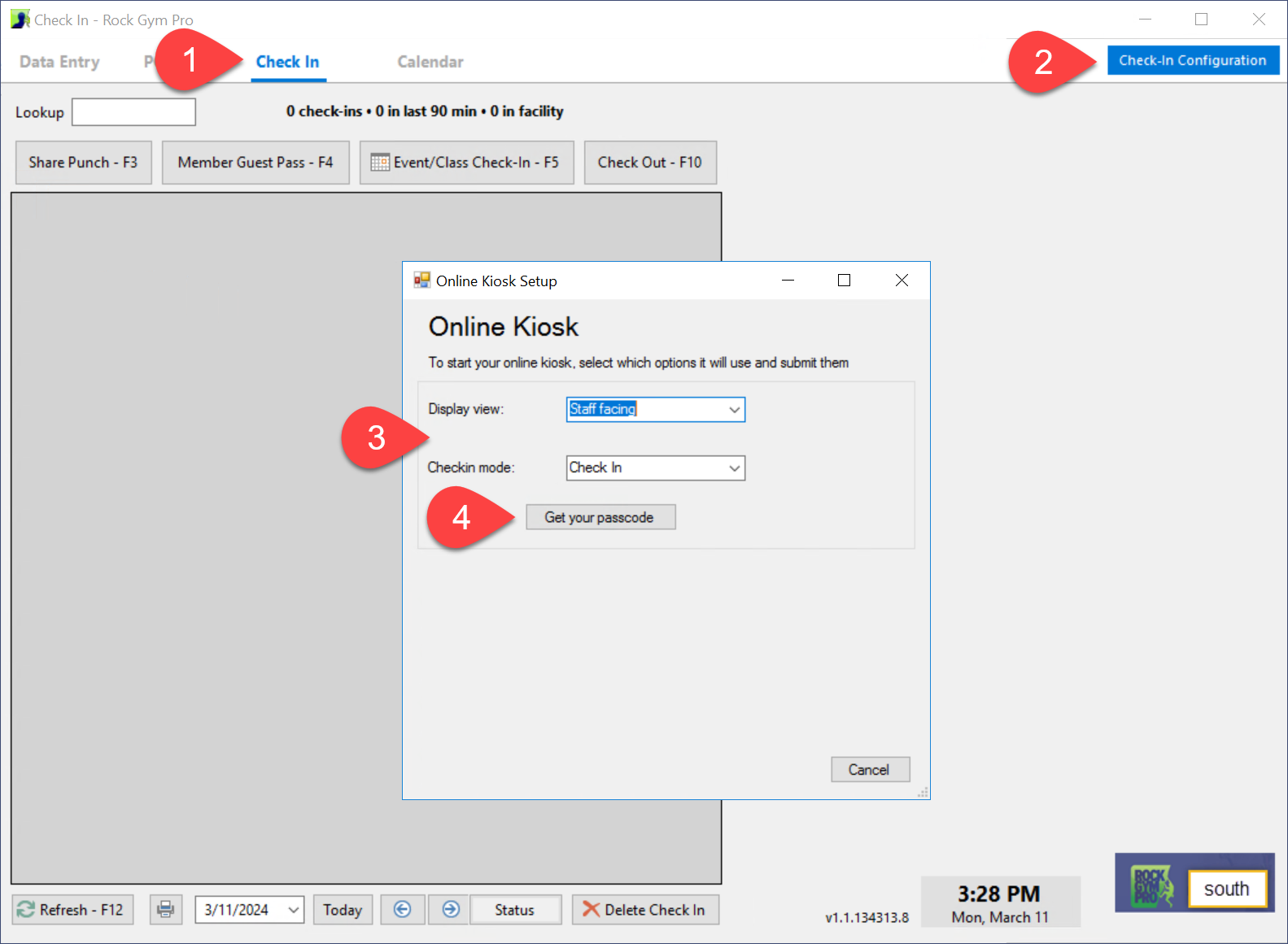 Online Kiosk Setup window in software interface.