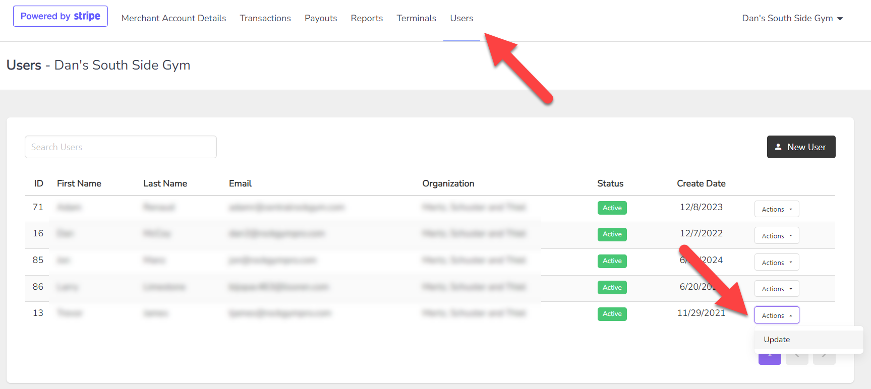 User management dashboard interface.