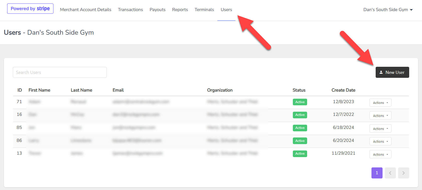 User management dashboard with active users.