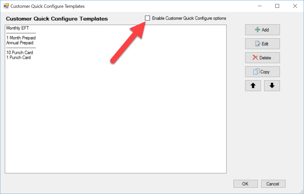Customer Quick Configure Templates window