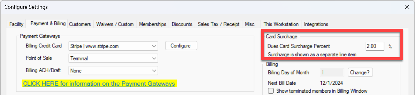 Payment settings configuration screen
