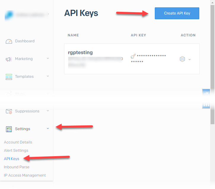 API Keys dashboard with create button highlighted.