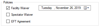 Checkboxes for waivers with a selected date.