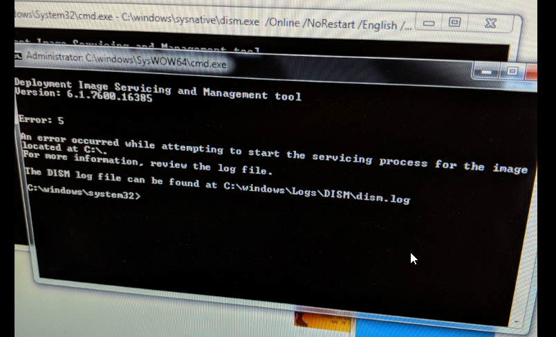 Error message on command prompt screen.