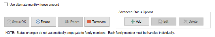 Status and advanced options buttons interface.