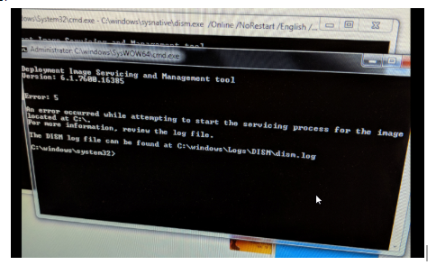 Command prompt error message on screen.