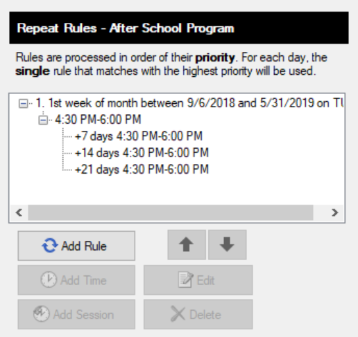 Repeat Rules interface for scheduling program.