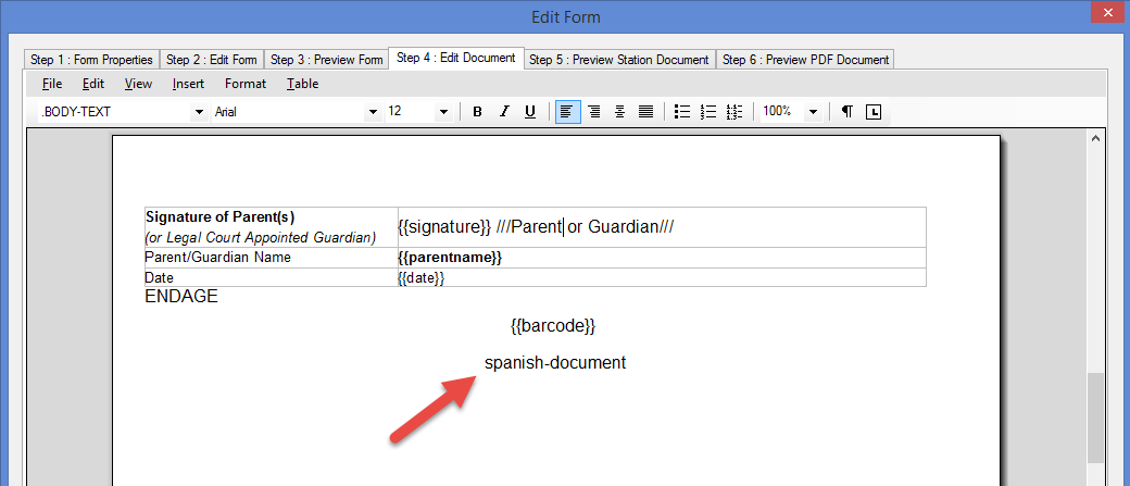 Form editing interface with text fields.
