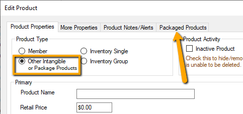 Edit Product screen with options selected.