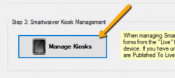 Manage Kiosks" button with arrow pointing.