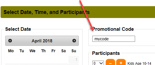 Booking form with date and promo code fields.