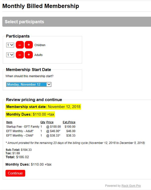 Membership billing details and start date.