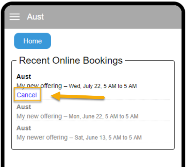 Cancel button in online booking list