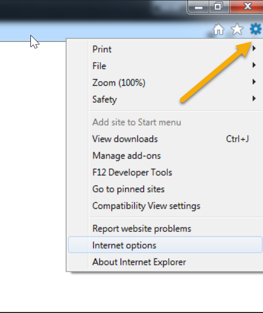 Internet Explorer settings menu