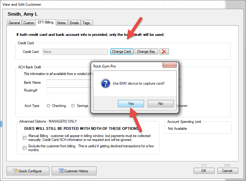 Prompt to use EMV device for card capture.