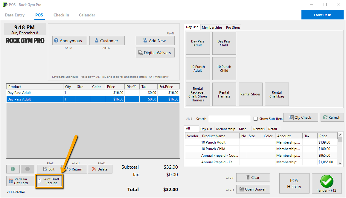 POS system screen with product details.