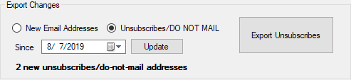 Export unsubscribes interface with date filter.