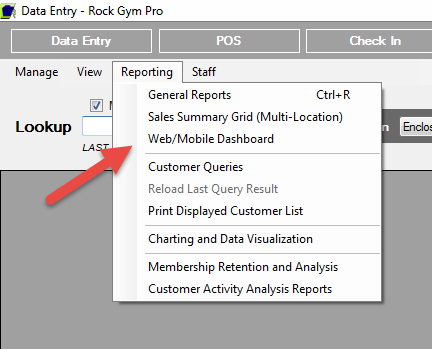 Reporting menu in software interface