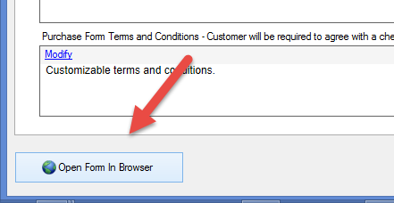 Open Form In Browser" button with red arrow.
