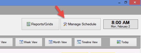 Manage Schedule button highlighted with arrow.