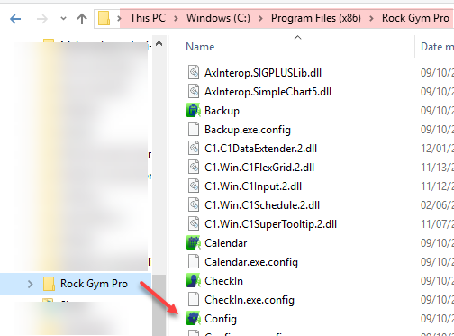 File directory showing Rock Gym Pro folder
