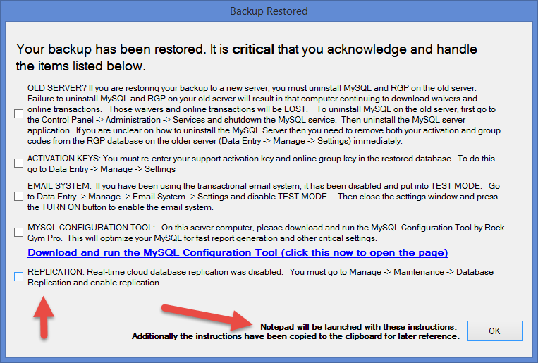 Backup restored with critical instructions.