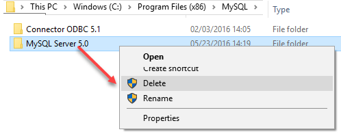 Delete option in file context menu