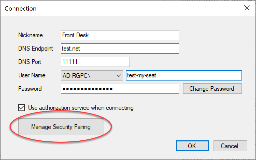 Connection settings dialog box.