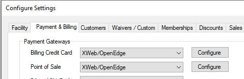 Payment settings configuration screen.