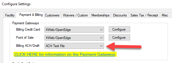 Payment gateways configuration settings