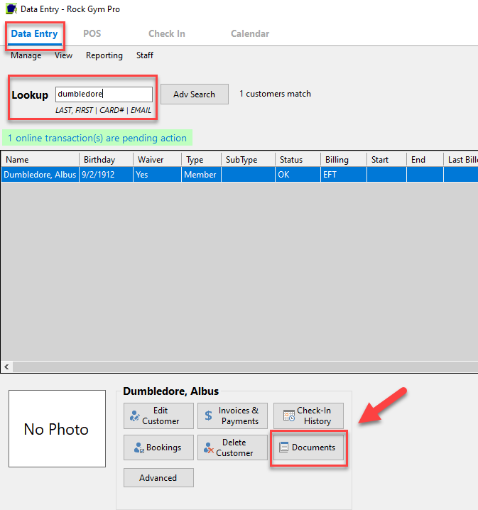 Data entry screen with customer details.