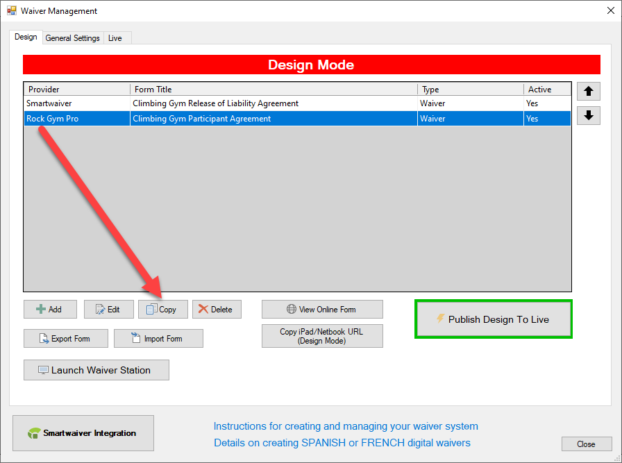 Waiver management interface screenshot.