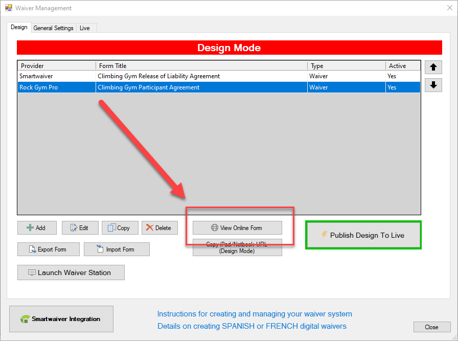 Waiver management design mode interface.