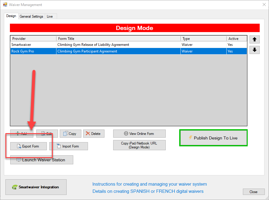 Waiver management design mode interface.