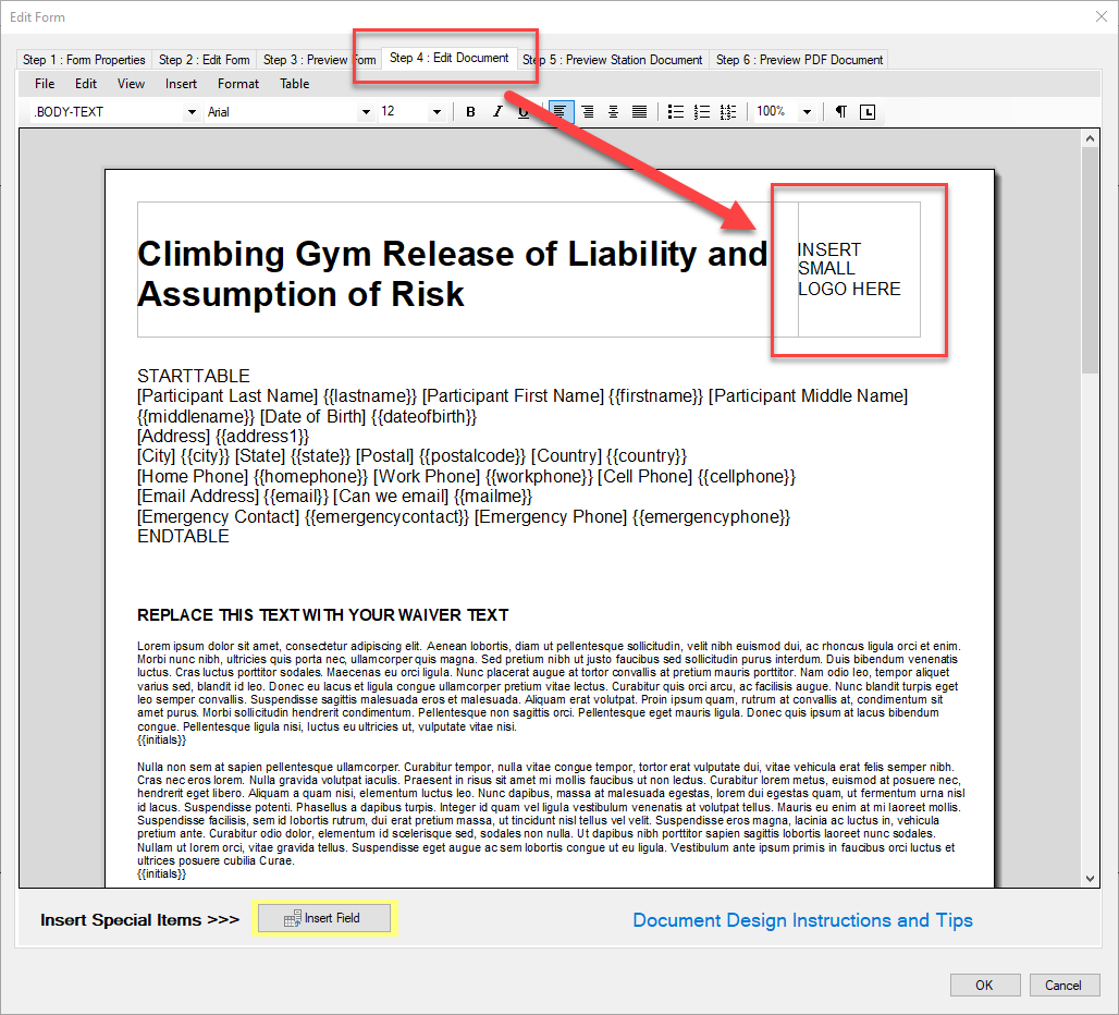 Climbing gym liability waiver form template.