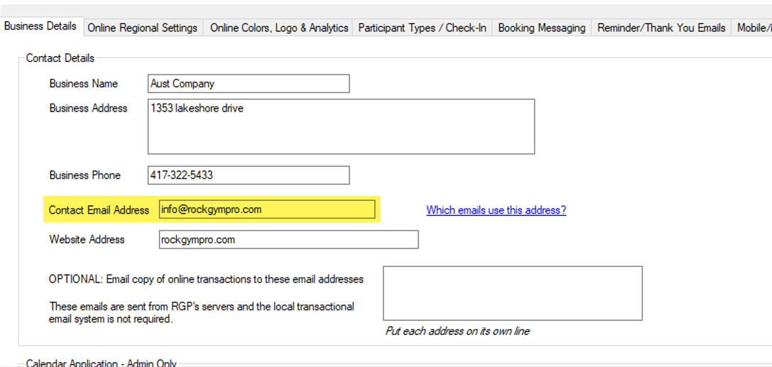 Business contact details form.