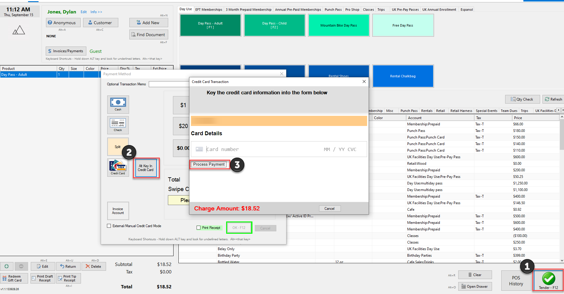 Credit card payment screen interface